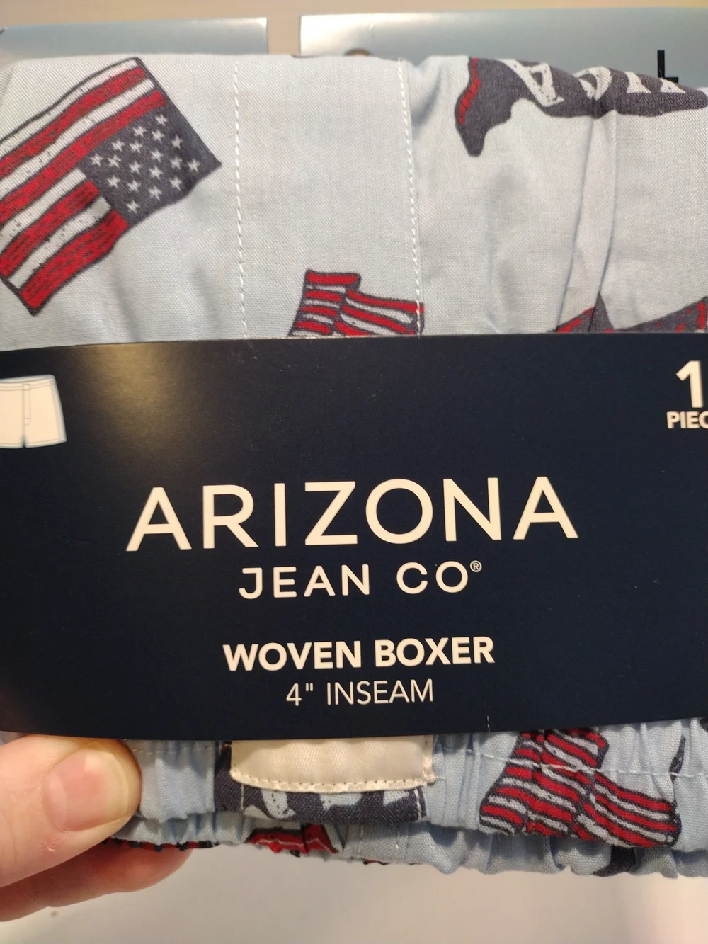 Arizona Men's Light Blue Woven Boxer with American Flag Print
